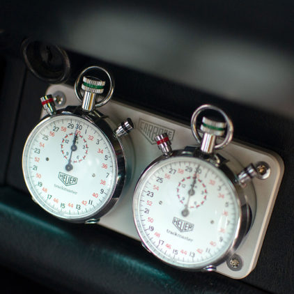 CarBone stopwatch holder for a vintage car like Porsche 911, Porsche 356, BMW 2002, Datsun 240z and more. Silver