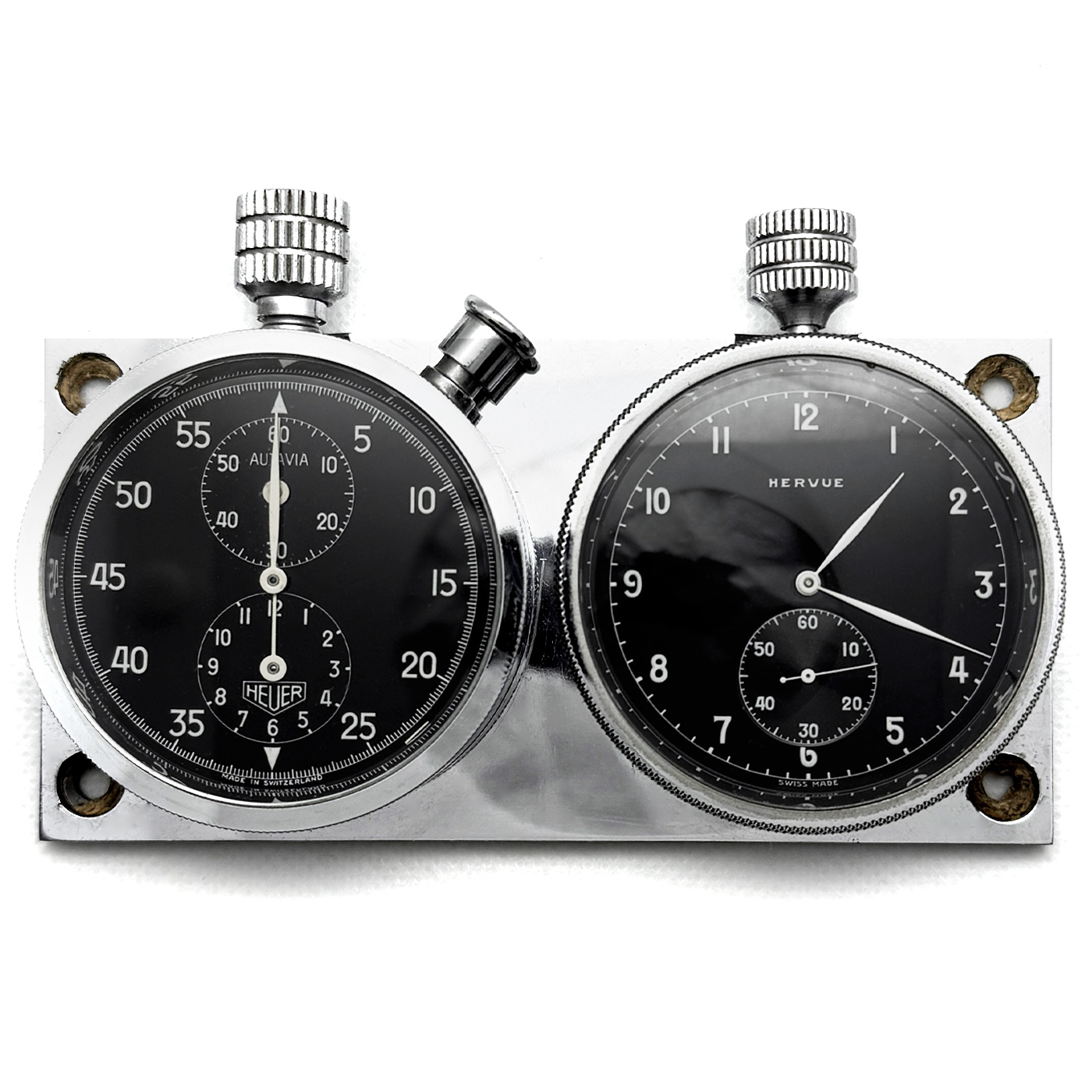 Vintage Heuer HERVUE clock and AUTAVIA stopwatch set #2